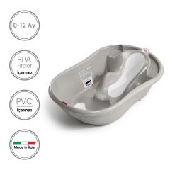 OKBaby Bebek Banyo Seti Onda Evolution Dijital Termometreli Çift Yönlü Küvet + Hippo Duş Şapkası A.Gri