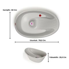 OKBaby Bebek Banyo Seti Bella Dijital Termometreli Çift Yönlü Küvet + Hippo Duş Şapkası A.Gri