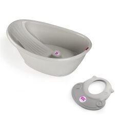 OKBaby Bebek Banyo Seti Bella Dijital Termometreli Çift Yönlü Küvet + Hippo Duş Şapkası A.Gri