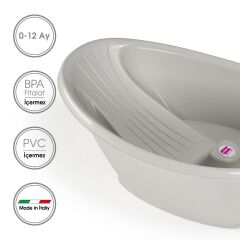 OKBaby Bebek Banyo Seti Bella Dijital Termometreli Çift Yönlü Küvet + Hippo Duş Şapkası A.Gri