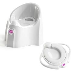 OKBaby Bebek Banyo Seti Pinguo Soft Klozet Adaptörü + Pasha Eğitici Koltuk Oturak K.Beyaz