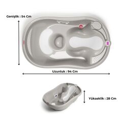 OKBaby Bebek Banyo Seti Onda Evolution Dijital Termometreli Çift Yönlü Küvet + Küvet Taşıyıcı + Hippo Duş Şapkası A.Gri
