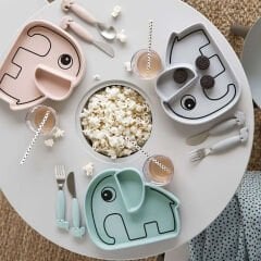 Done by Deer - Elphee - Vakumlu Bölmeli Silikon Tabak - Mavi