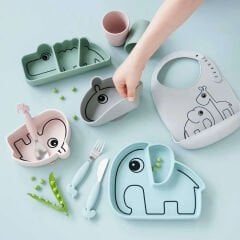 Done by Deer - Elphee - Vakumlu Bölmeli Silikon Tabak - Mavi