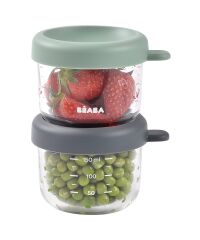Beaba Bebek cam mama kavanozu 2li set , 150 ml Mineral / 150 ml Sage Green