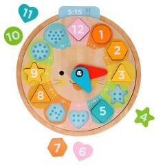 Petit Collage Ahşap Saat Yapboz - Sayılar, Şekiller, Renkler