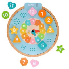 Petit Collage Ahşap Saat Yapboz - Sayılar, Şekiller, Renkler