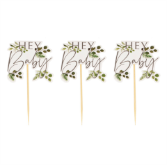 Ginger Ray - Hey Baby Botanical Cupcake Toppers - Hey Baby Botanik Cupcake Süsleri