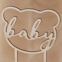 Ahşap Baby Shower Pasta Süsü - Teddy Bear