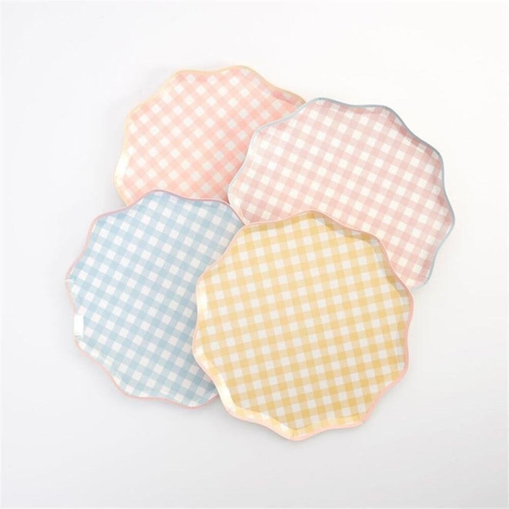 Meri Meri - Gingham Plates - Damalı Tabaklar - S - 12'Li