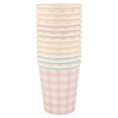 Meri Meri - Gingham Cups - Damalı Bardaklar - 12'Li