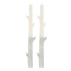 Meri Meri - Gümüş Kaplamalı Ağaç Şamdan Mumu - 2 Adet