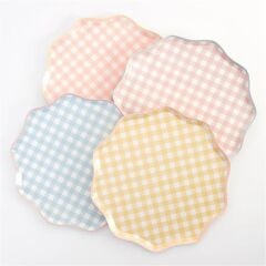 Meri Meri - Gingham Plates - Damalı Tabaklar - L - 12'Li