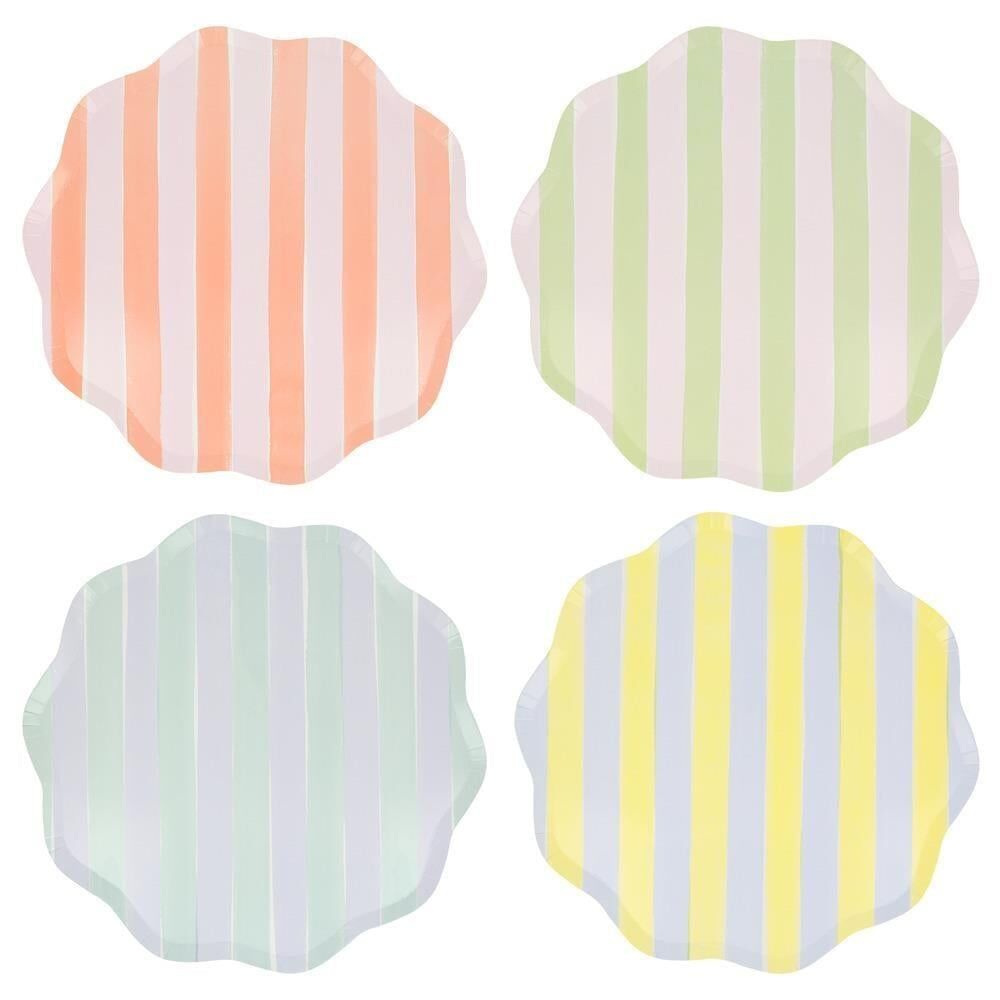 Meri Meri - Pastel Çizgili Tabaklar - L - 8 Adet