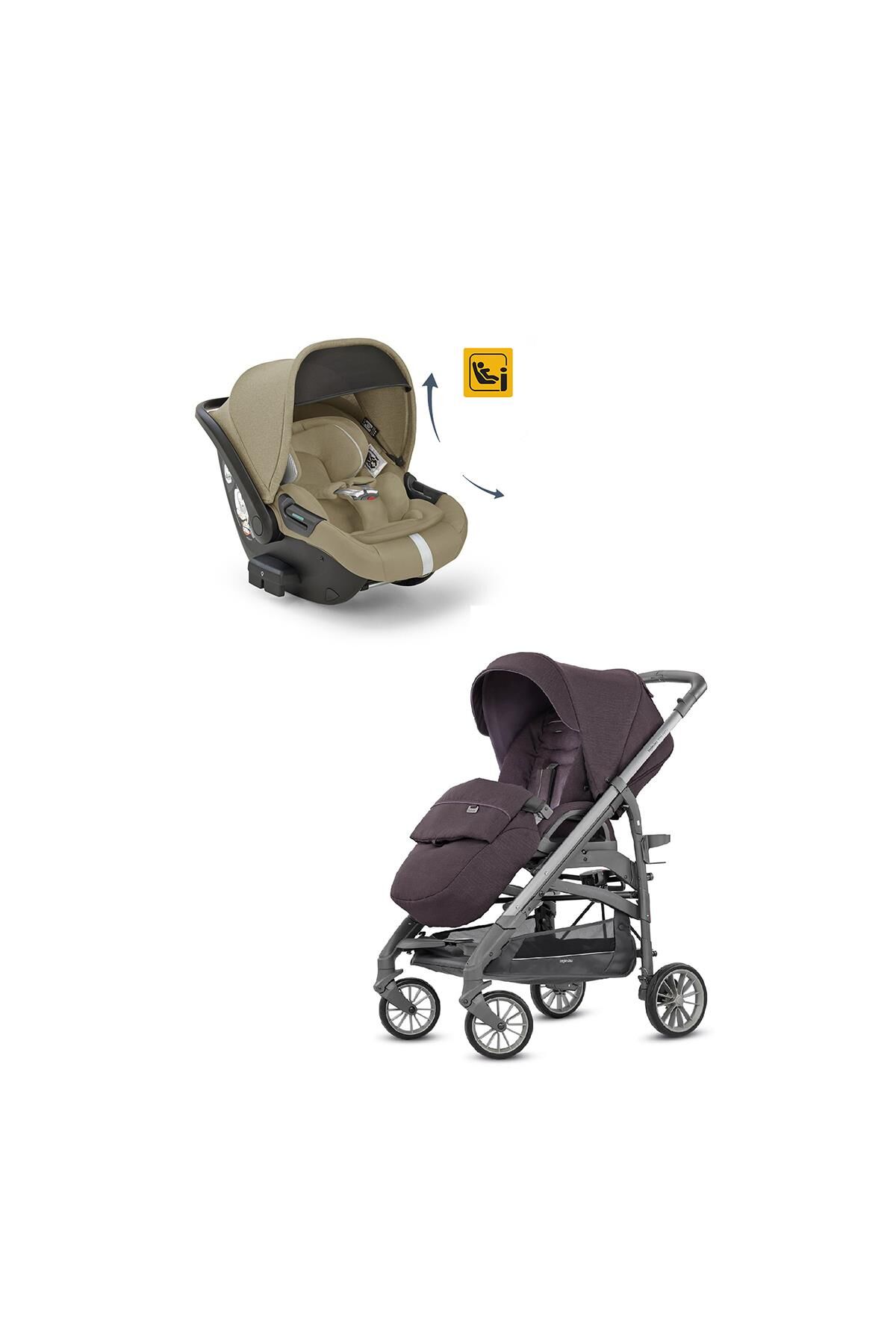 Inglesina Trilogy Tek El Katlanır Bebek Arabası + Darwin Recline Yatabilen Ana Kucağı - Dumbo Caramel