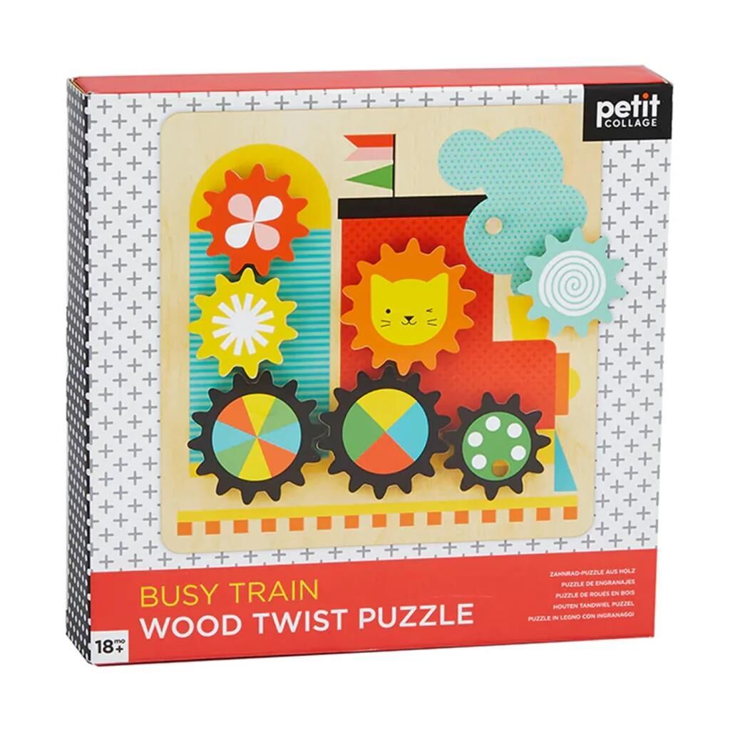 Petit Collage Hareketli Ahşap Yapboz - Busy Train