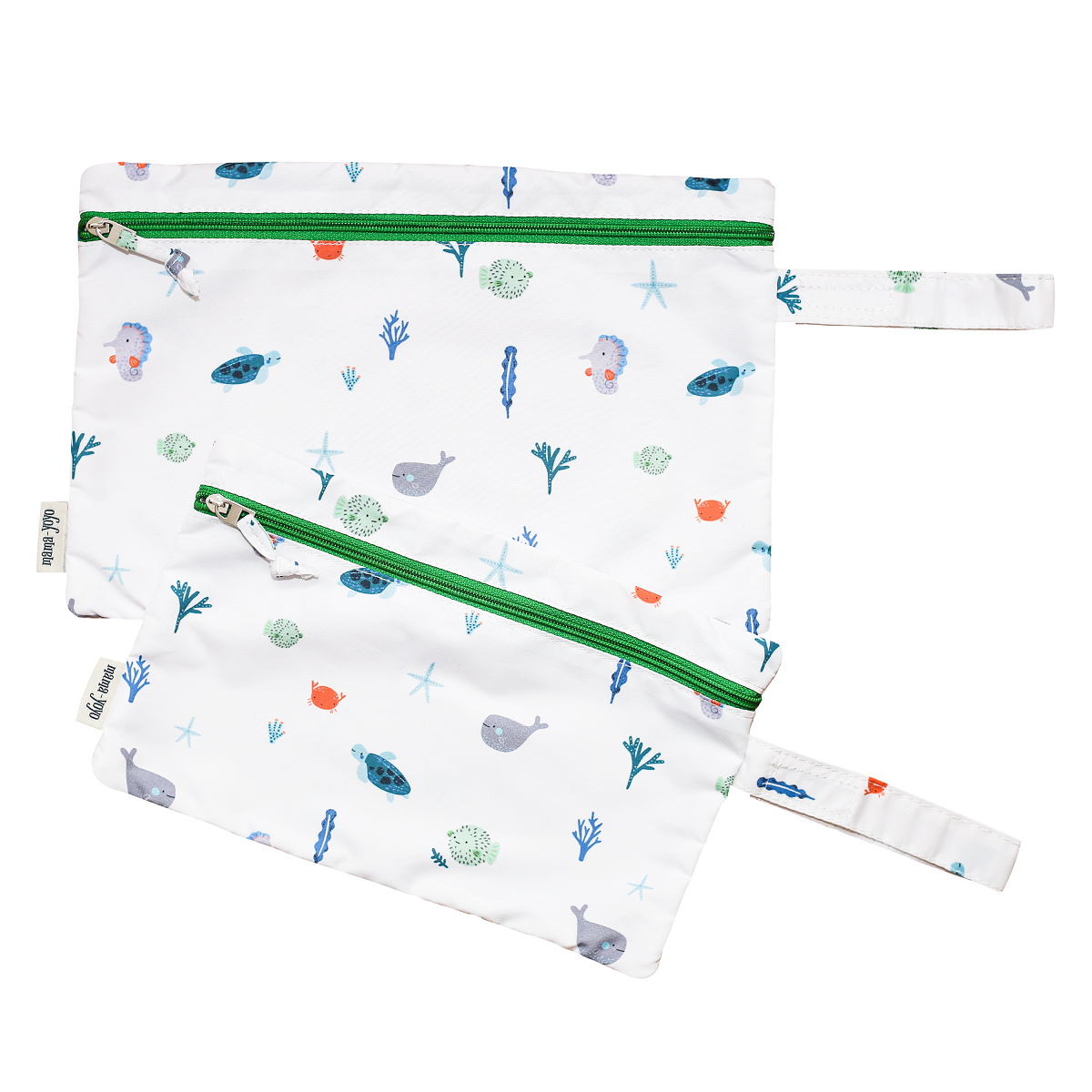 Mama Yoyo Su Geçirmez İkili Islak/Kirli Çanta Seti, Deniz Hayvanları Yeşil