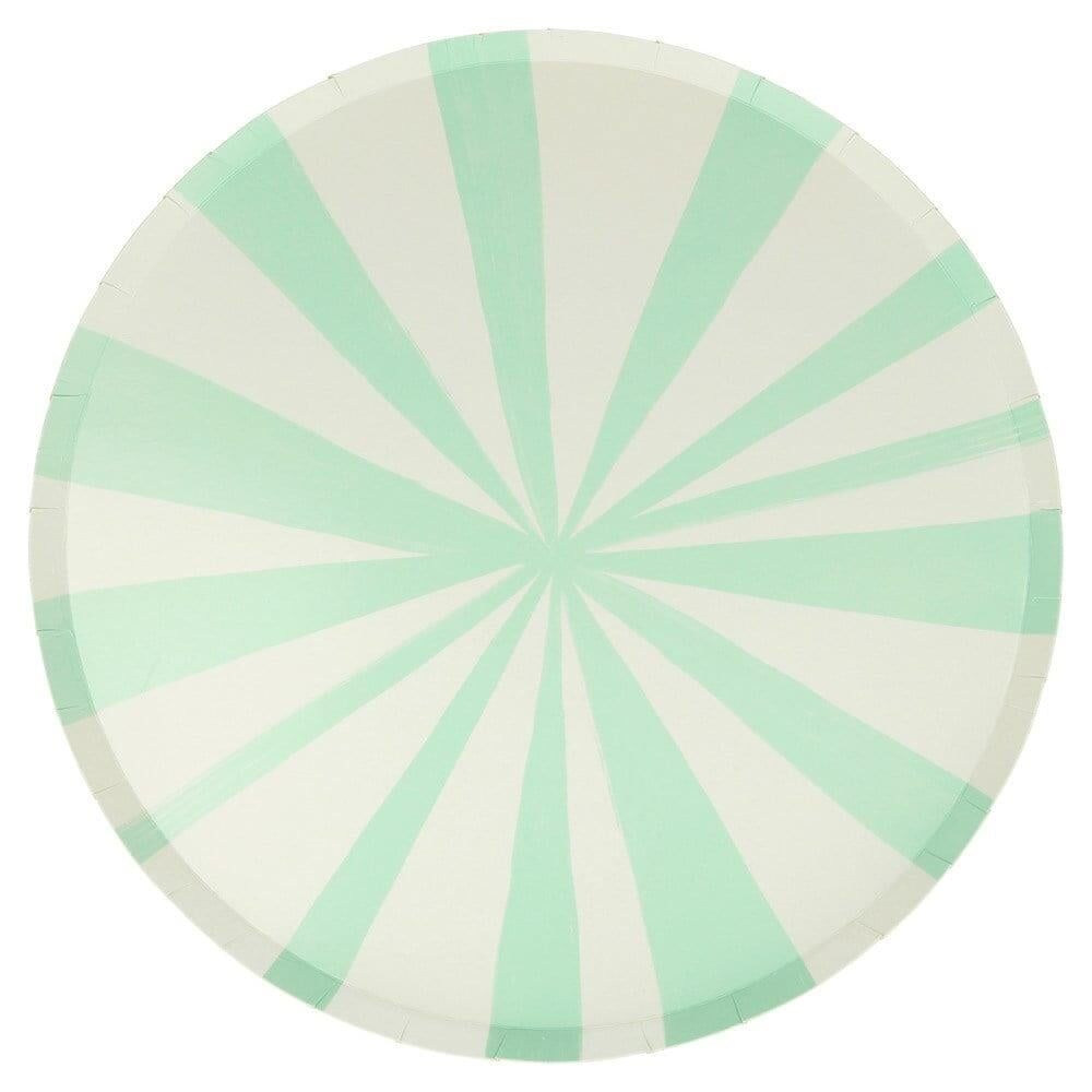 Meri Meri - Mint Stripe Plates - Mint Çizgili Tabaklar - L - 8'Li