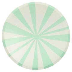 Meri Meri - Mint Stripe Plates - Mint Çizgili Tabaklar - L - 8'Li