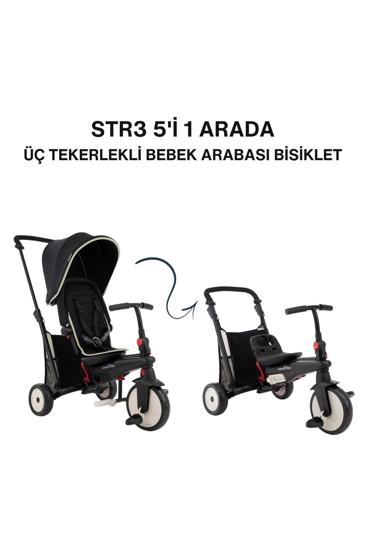 SmarTrike STR3 Plus 5’i 1 Arada Modüler Katlanabilir Bebek Arabası ve Üç Tekerlekli Bebek Bisikleti - Black