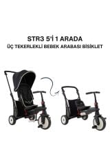 SmarTrike STR3 Plus 5’i 1 Arada Modüler Katlanabilir Bebek Arabası ve Üç Tekerlekli Bebek Bisikleti - Black