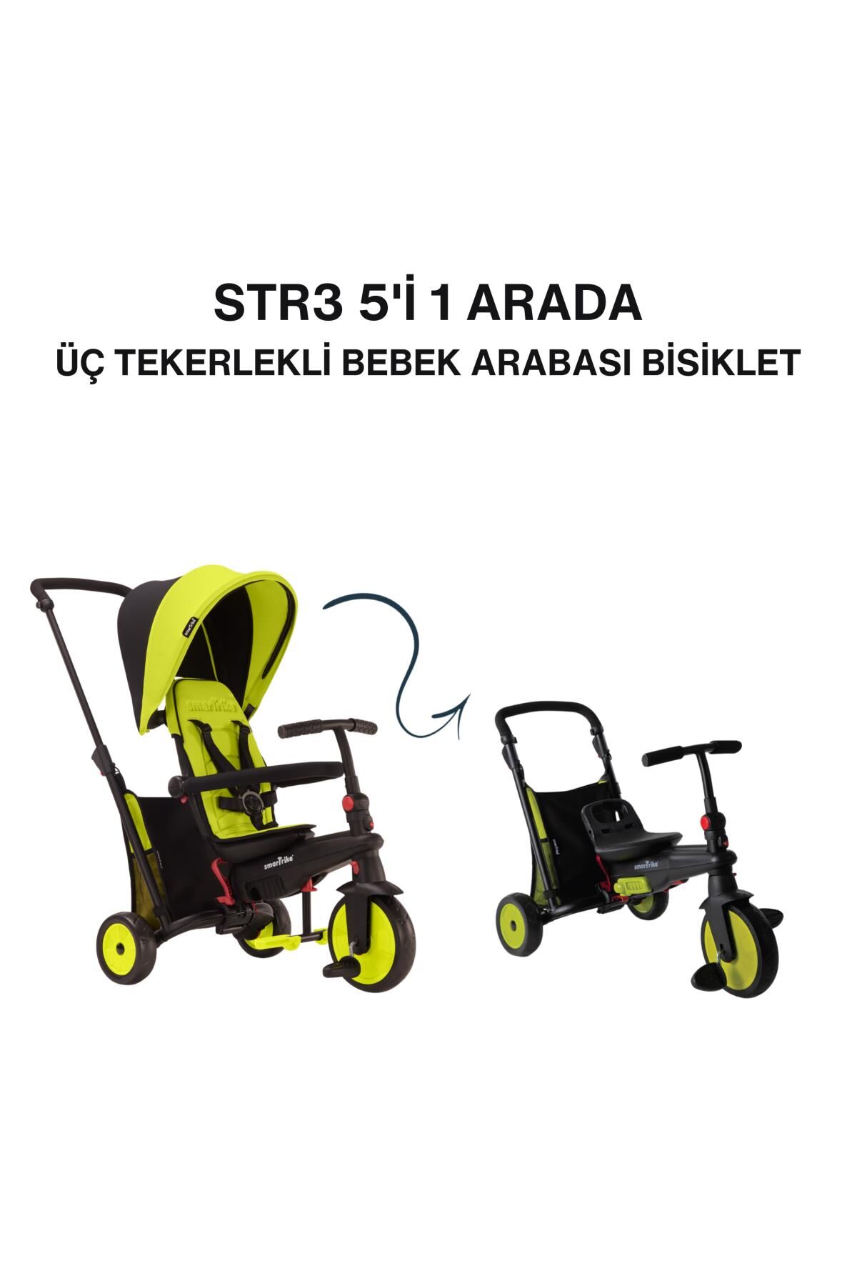 SmarTrike STR3 Plus 5’i 1 Arada Modüler Katlanabilir Bebek Arabası ve Üç Tekerlekli Bebek Bisikleti - Green