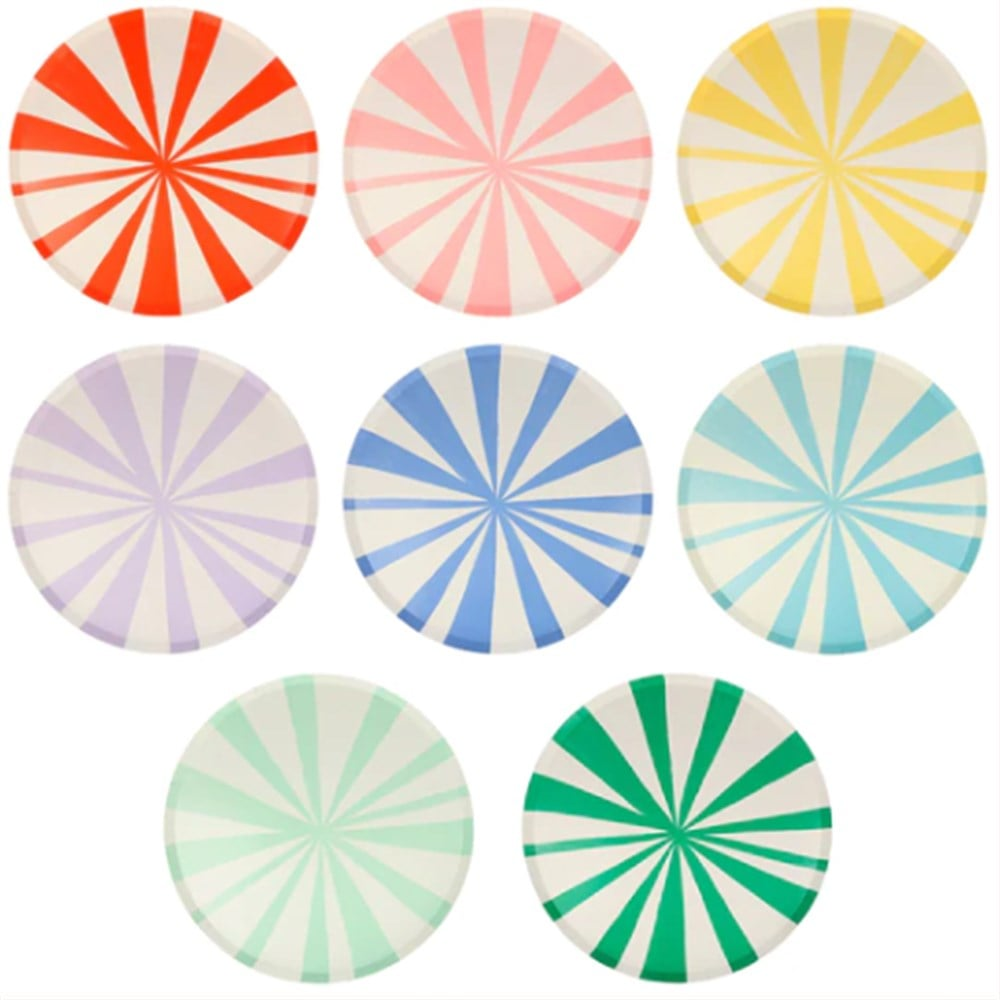 Meri Meri - Mixed Stripe Dinner Plates - Renkli Çizgili Tabaklar - L - 8'Li
