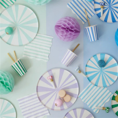 Meri Meri - Blue Stripe Plates - Mavi Çizgili Tabaklar - S - 8'Li