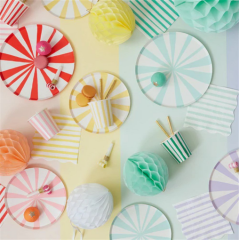 Meri Meri - Yellow Stripe Plates - Sarı Çizgili Tabaklar - S - 8'Li