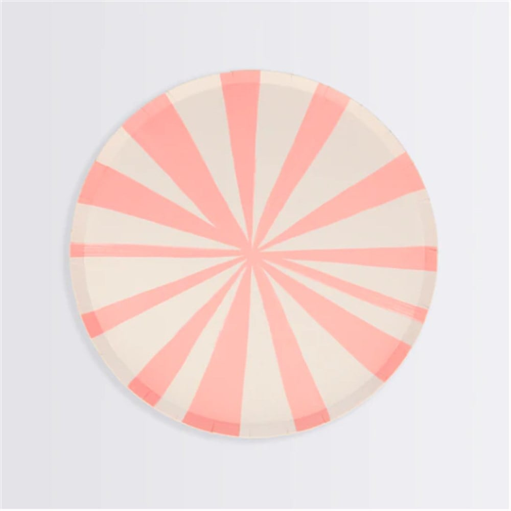 Meri Meri - Pink Stripe Plates - Pembe Çizgili Tabaklar - S - 8'Li