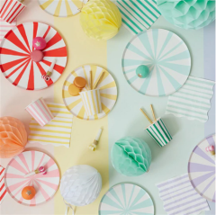 Meri Meri - Pink Stripe Plates - Pembe Çizgili Tabaklar - S - 8'Li