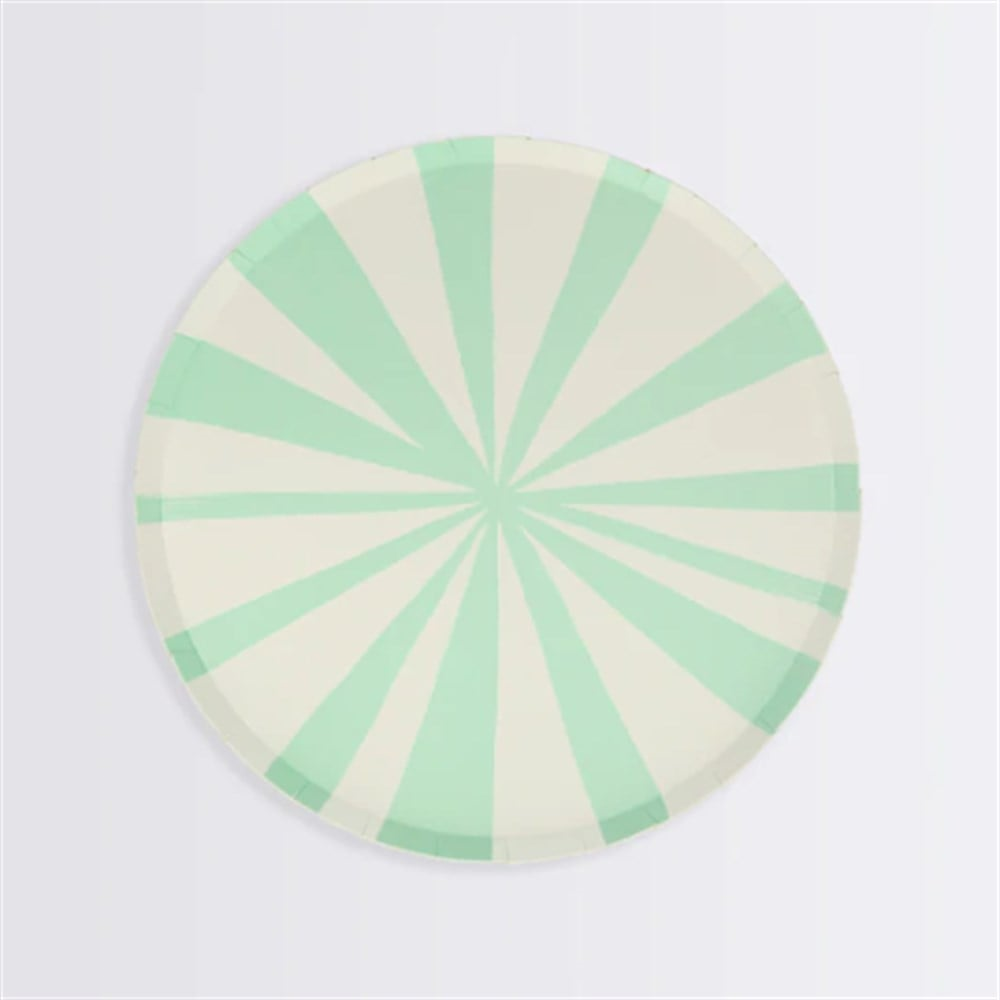 Meri Meri - Mint Stripe Plate - Mint Çizgili Tabaklar - S - 8'Li