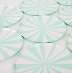 Meri Meri - Mint Stripe Plate - Mint Çizgili Tabaklar - S - 8'Li