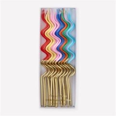 Meri Meri - Gold Dipped Swirly Candles - Altın Detaylı Renkli Kıvrımlı Mumlar - 20 Adet