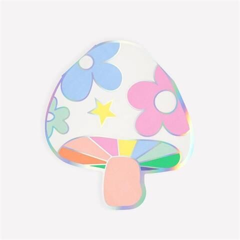 Meri Meri - Groovy Mushroom Napkins - Modern Mantar Desenli Peçeteler - 16 Adet