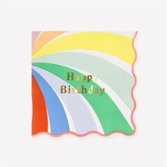 Meri Meri - Rainbow Swirl Happy Birthday Large Napkins - Gökkuşağı Desenli Happy Birthday Peçeteler - L - 16 Adet