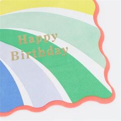 Meri Meri - Rainbow Swirl Happy Birthday Large Napkins - Gökkuşağı Desenli Happy Birthday Peçeteler - L - 16 Adet