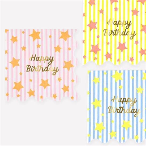 Meri Meri - Bright Star Happy Birthday Large Napkins - Parlak Yıldız Happy Birthday Peçeteler - L - 16 Adet