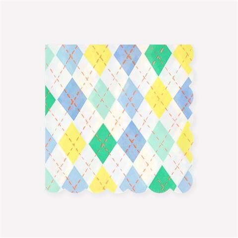 Meri Meri - Argyle Large Napkins - Baklava Desenli Peçeteler - L - 16 Adet