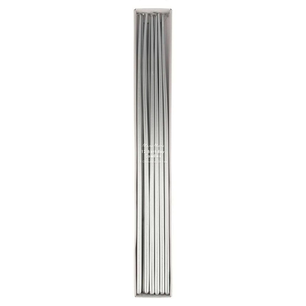 Meri Meri - Silver Tall Tapered Candles - Gümüş Uzun Mumlar - 12'Li