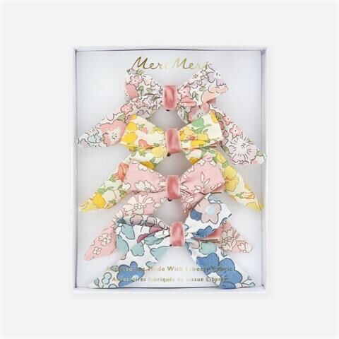 Meri Meri - Floral Pattern Bow Hair Clips - Çiçek Desenli Fiyonklu Saç Tokaları - 4 Adet