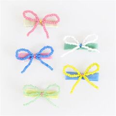 Meri Meri - Beaded Bow Hair Clips - Boncuklu Fiyonklu Saç Tokaları - 5 Adet