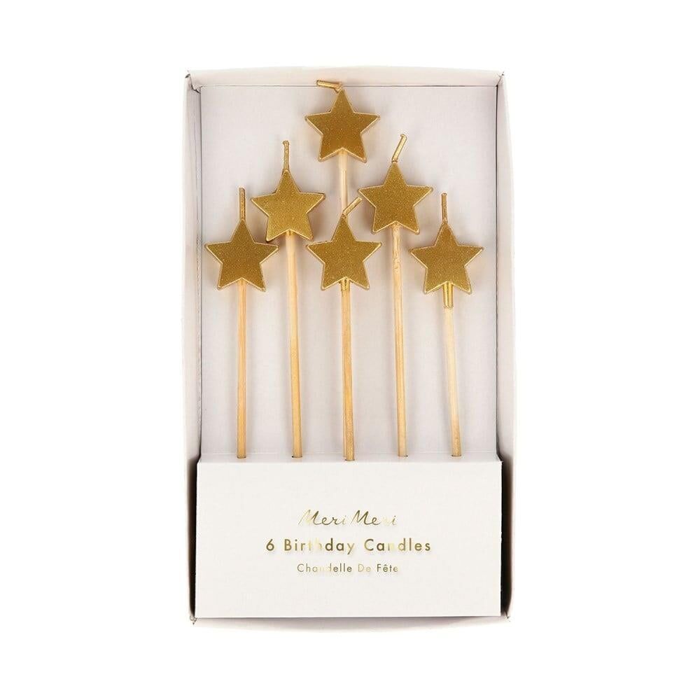 Meri Meri - Gold Star Candles - Altın Yıldız Mumlar - 6'Lı