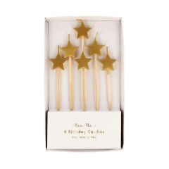 Meri Meri - Gold Star Candles - Altın Yıldız Mumlar - 6'Lı