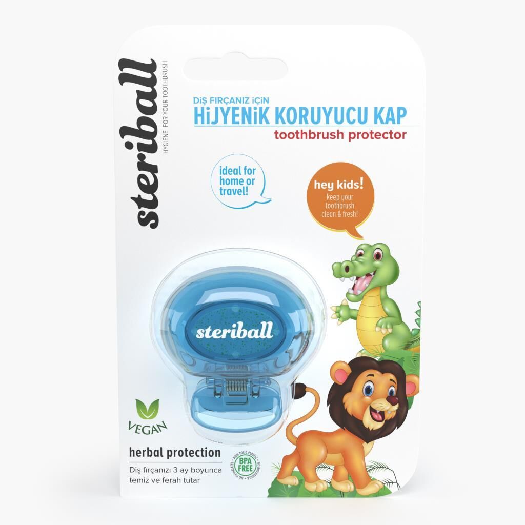 Steriball Çocuk Diş Fırçası Koruma Kabı, Aslan (Açık Mavi)