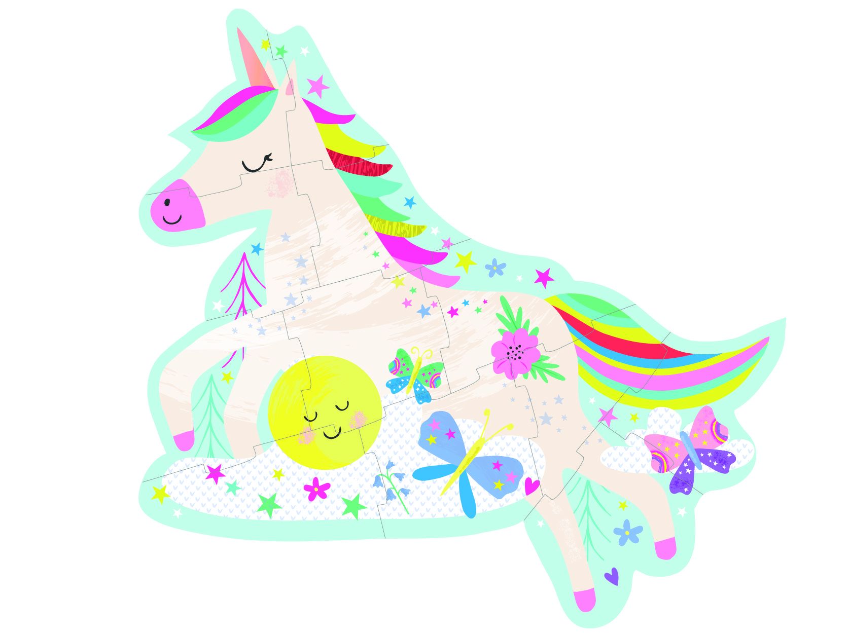 FLOSS & ROCK 12 Parça Şekilli Yap-Boz/Rainbow Unicorn