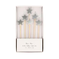 Meri Meri - Silver Star Candles - Gümüş Yıldız Mumlar - 6'Lı