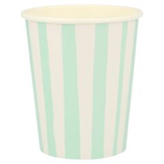 Meri Meri - Mint Stripe Cups - Mint Çizgili Bardaklar - 8'Li