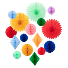 Meri Meri - Rainbow Honeycomb Decoration Kit - Gökkuşağı Petekli Dekor Kiti - 16 Parça