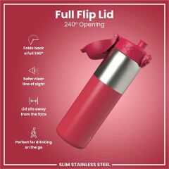 ION8 - Paslanmaz Çelik İnce Suluk - Fuşya - 600 Ml - Sızdırmaz
